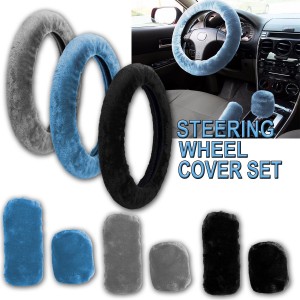 Zone Tech Plush Steering Wheel Handbrake Gear Shift Plush Cover Blue Black Gray