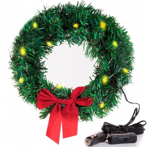 Zone Tech Christmas Car Wreath With Lights, Large Red Bow, It Includes: 4 Matching Color Tie Wrap, 2 Suction Cups, Cigarette Lighter With On/Off Switch 12 Volts Use For Car Parade Decoration, Home Front Door Décor Garden