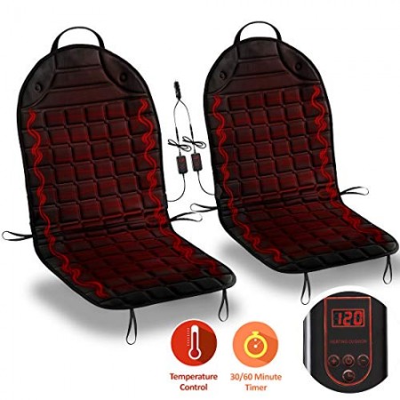 Black 12V Integrated Plug 2 Piece Heated full Seat Cushion