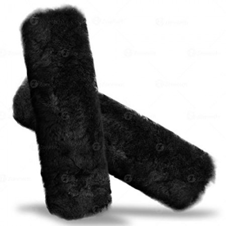Black Sheepskin Seat Belt Cover- Set of 2