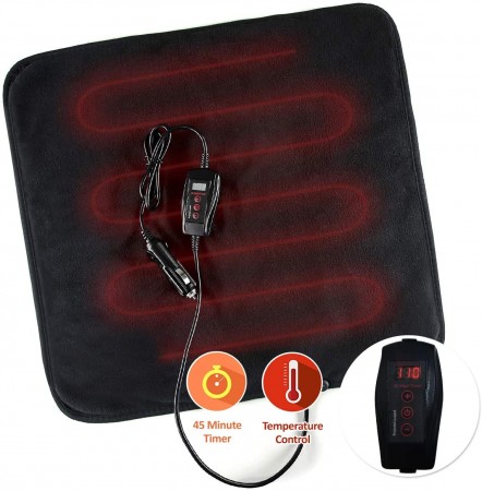 Zone Tech Car Mini Heated Travel Blanket Pad – Classic Black Premium Quality 12V Heated Car Mini Blanket Pad Perfect for Winter Travel