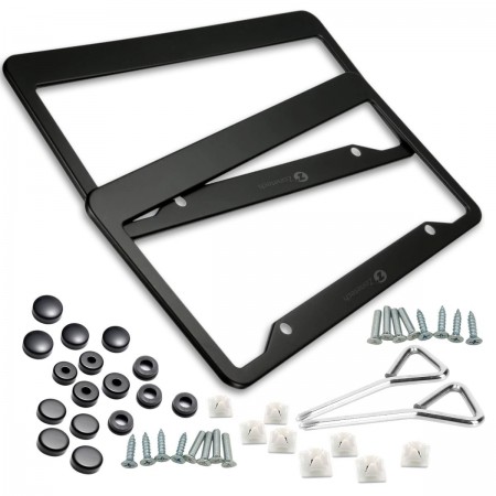 Zone Tech Matte Aluminum License Plate Frame - 2-Pack Classic Black Premium Quality Novelty/License Plate Frame with Screw Caps