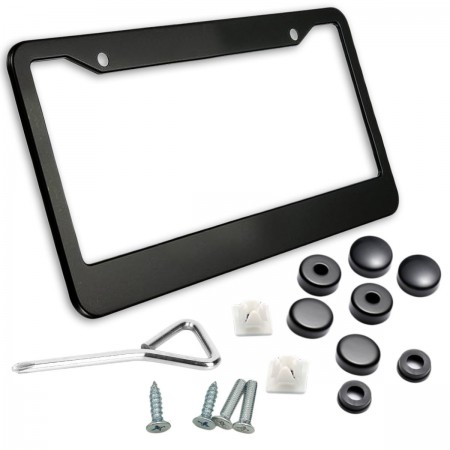Zone Tech Matte Aluminum License Plate Frame - Classic Black Premium Quality Novelty/License Plate Frame with Screw Caps