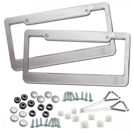 Zone Tech Matte Aluminum License Plate Frame - 2-Pack Slim Premium Quality Novelty/License Plate Frame with Screw Caps