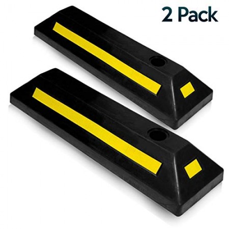 Zone Tech Heavy Duty Rubber Parking Guide - 2 Pcs Premium Quality Durable Car Garage Wheel Stopper Professional Grade Parking with Reflective Tape