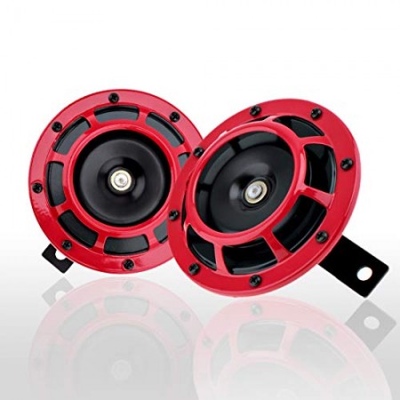 Zone Tech 12V Dual Supertone Horn - Premium Quality 2 Horn Kit (High Tone / Low Tone) with Red Protective Grill