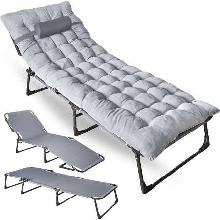 Zone Tech Folding Outdoor Camping Travel Cot and Cot Pad - Classic Grey Quality Lightweight Portable Heavy Duty Adult & Kids Travel Cot w/Large Pocket and Cushion Perfect for Hiking, Camping