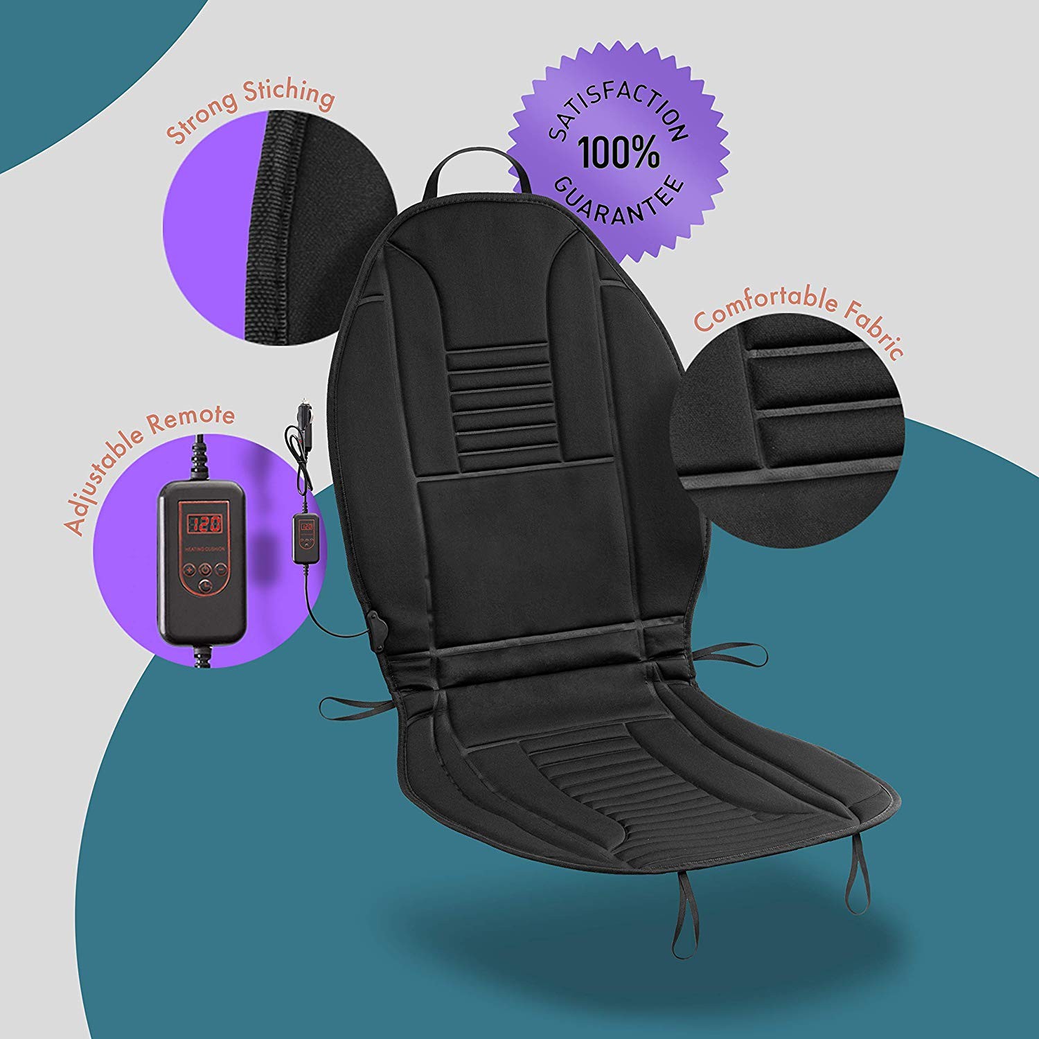 Zone Tech 12V Comfortable Cooling Car Seat Cushion - Black