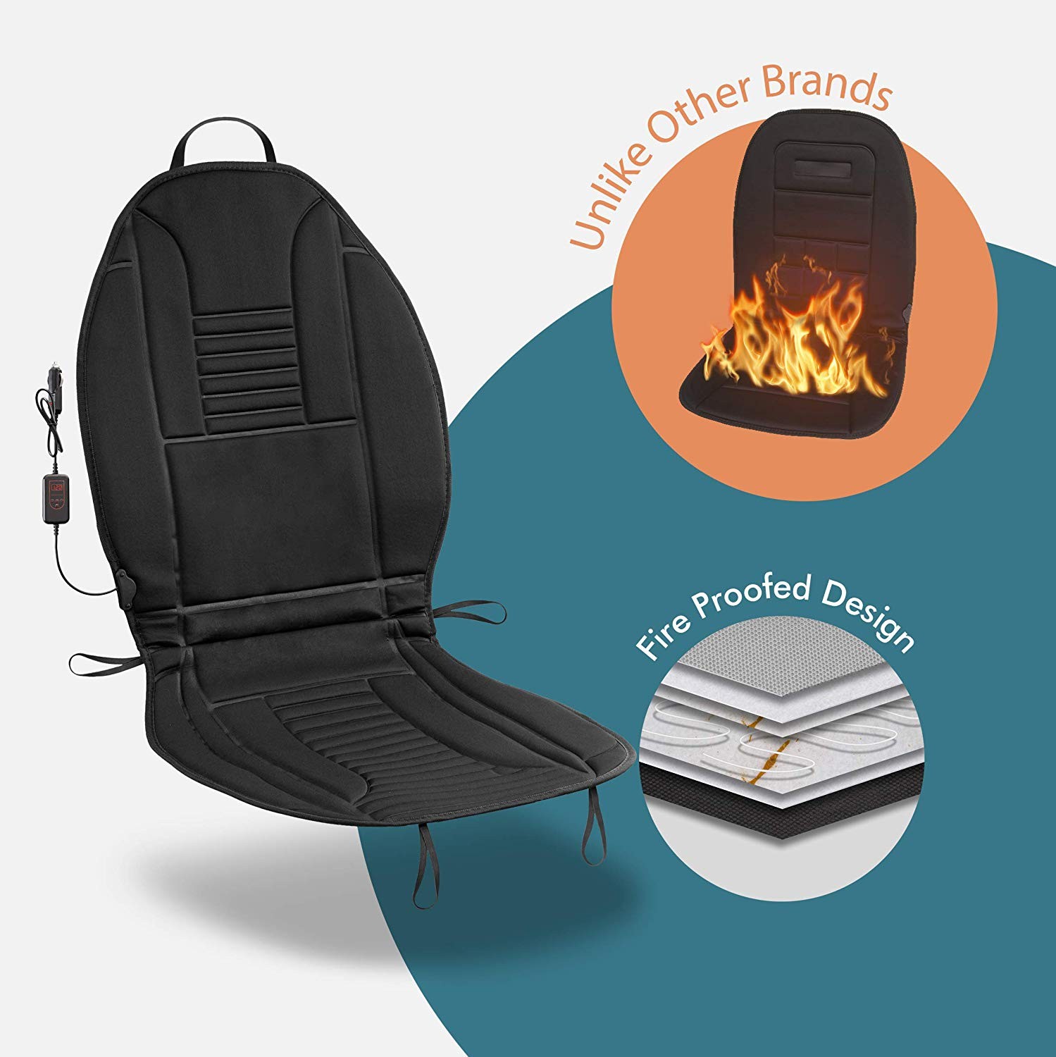 1 Pair 12V Car Front Heated Heater Seat Cushion Pad Cover Hot Warmer Pad with Thermostat HI/LO Mode 