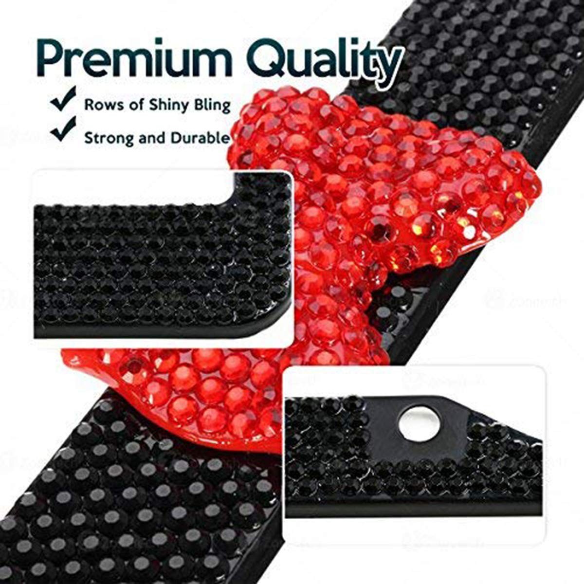 2-Pack Crystal Black with Red Ribbon Bow Premium Quality Novelty/License Plate Frame with Mounting Screws Zone Tech Shiny Bling Women License Plate Cover Frame 
