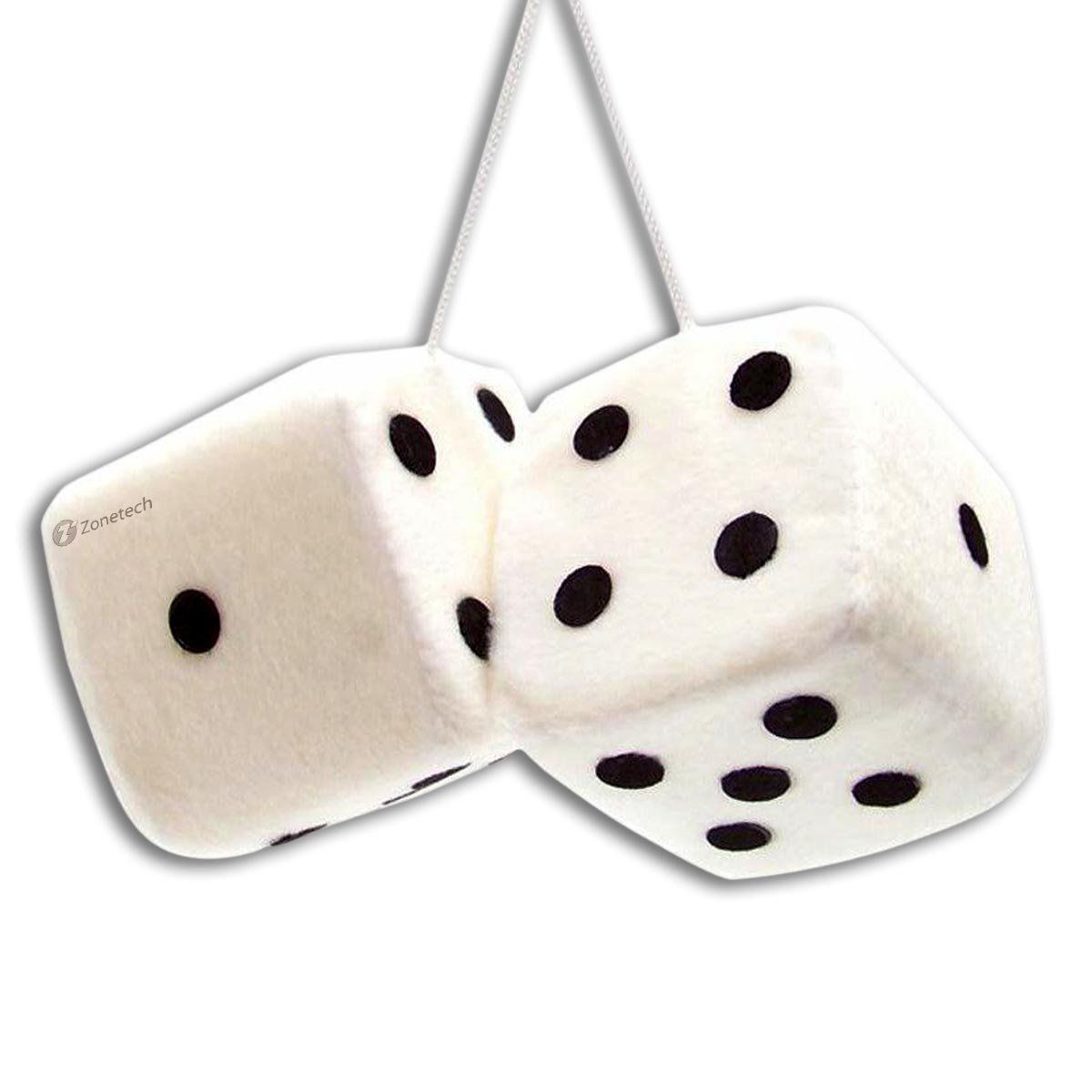 Zone Tech Blue Teal 3 Square Hanging Dice-Soft Fuzzy Decorative Vehicle Hanging Mirror Dice with White Dots Pair 