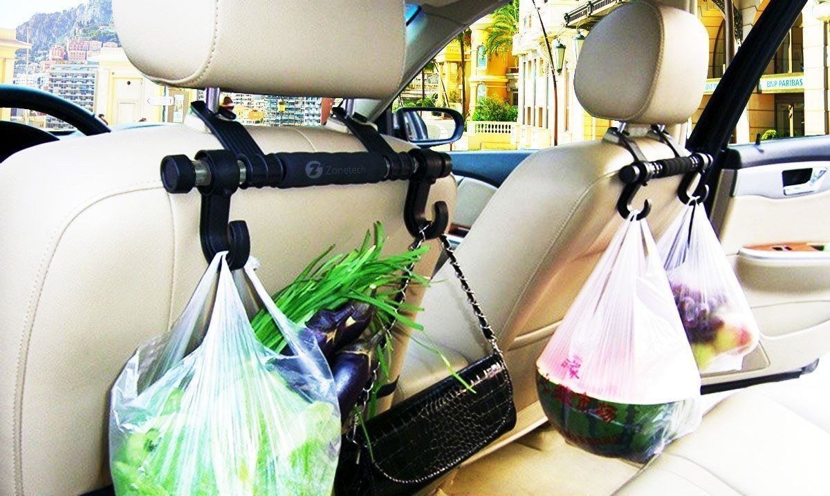 Zone Tech 2x Car Head Rest Metal Hanger Hooks for Storage Grocery Purse Gym Bags