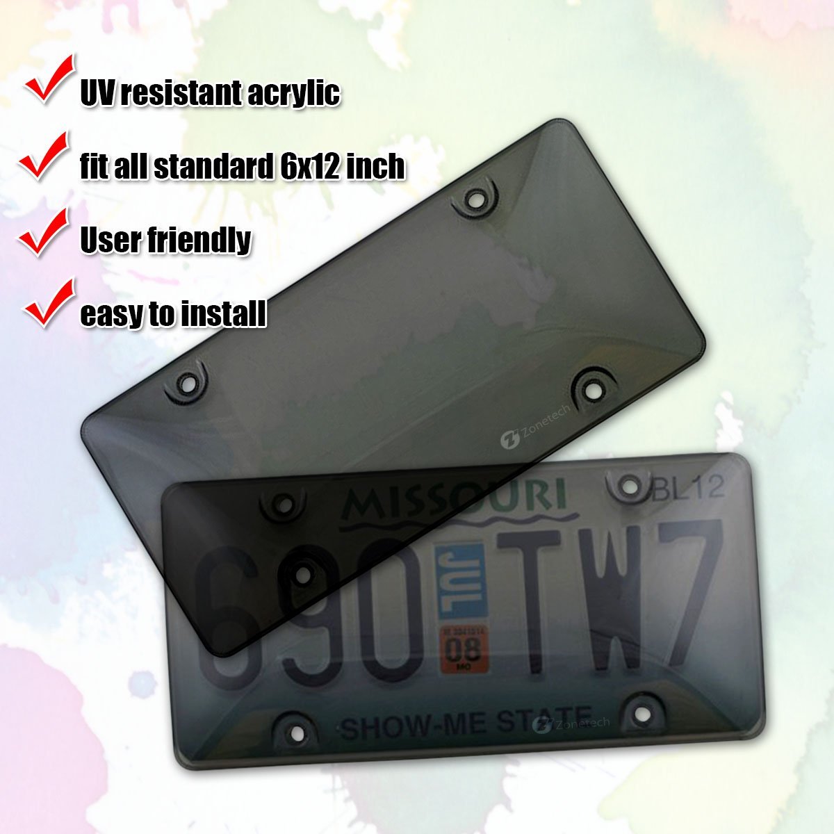 2 Black Plastic License Plate Frames Clear Bubble Shields Cover for Car-Truck